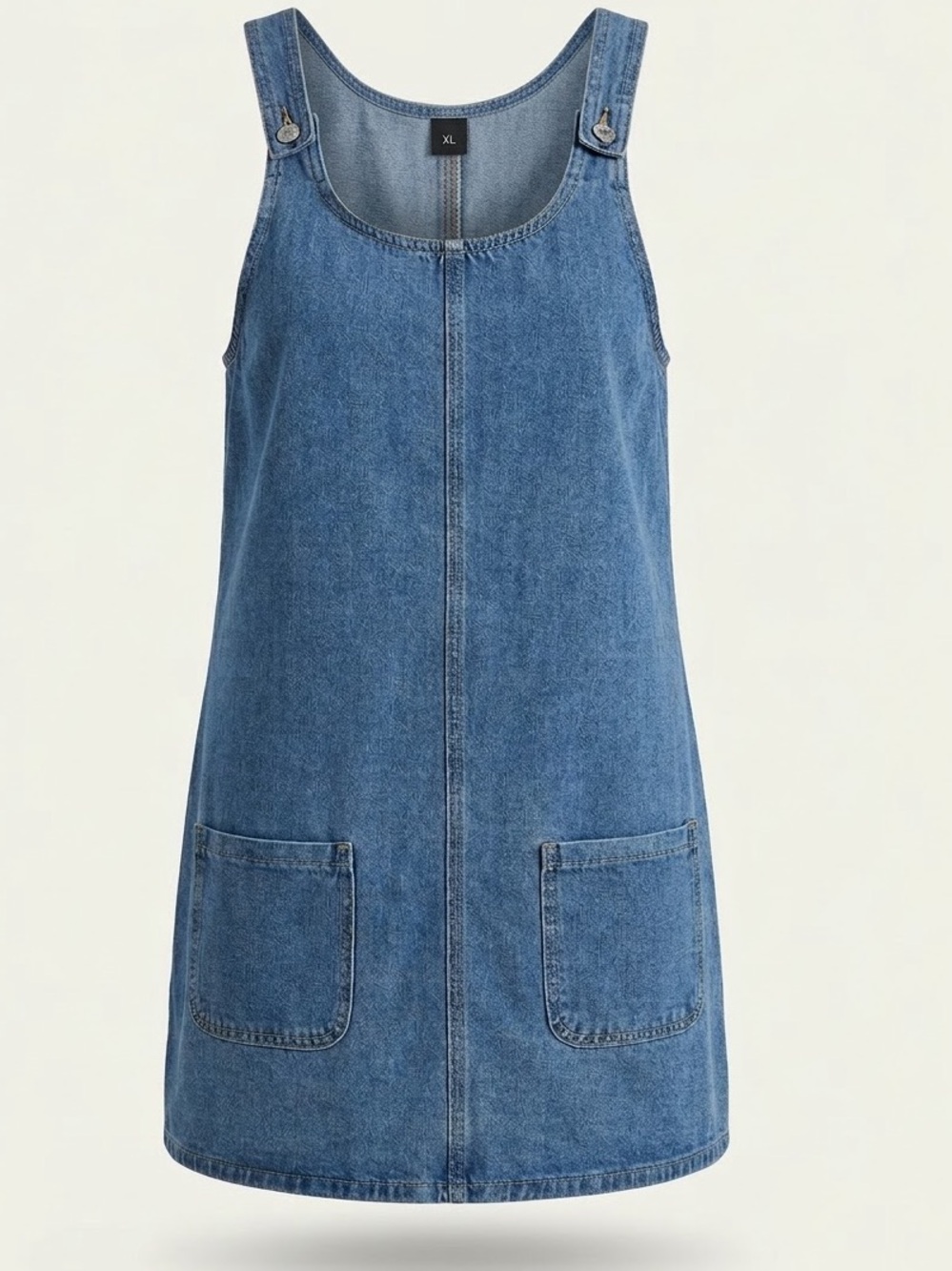 Vintage Style Denim Pinafore Overall Dress XL Blue Jean Shift Dress Pockets